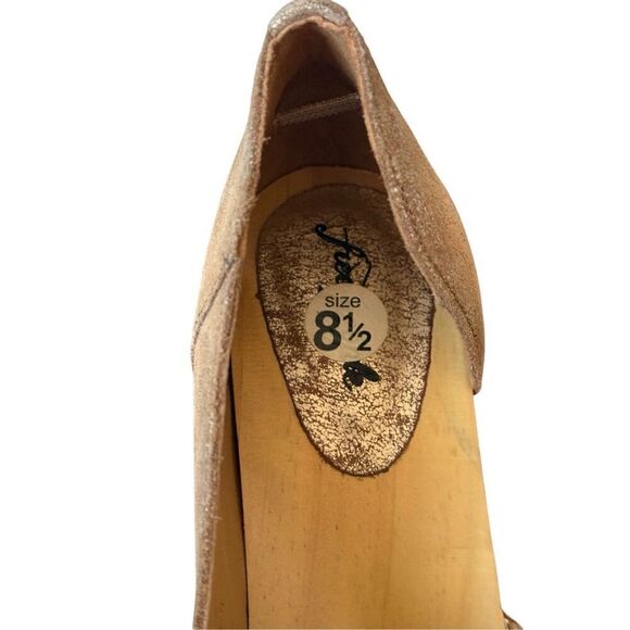 Free People Monroe Clogs size EU 40 US 8.5 Chunky Gold Foiled Tan Patent Leather - Picture 5 of 13